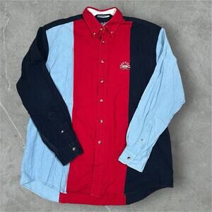 Vintage 90s Nautica Men's Large Striped Button Down Shirt Long Sleeve Colorblock